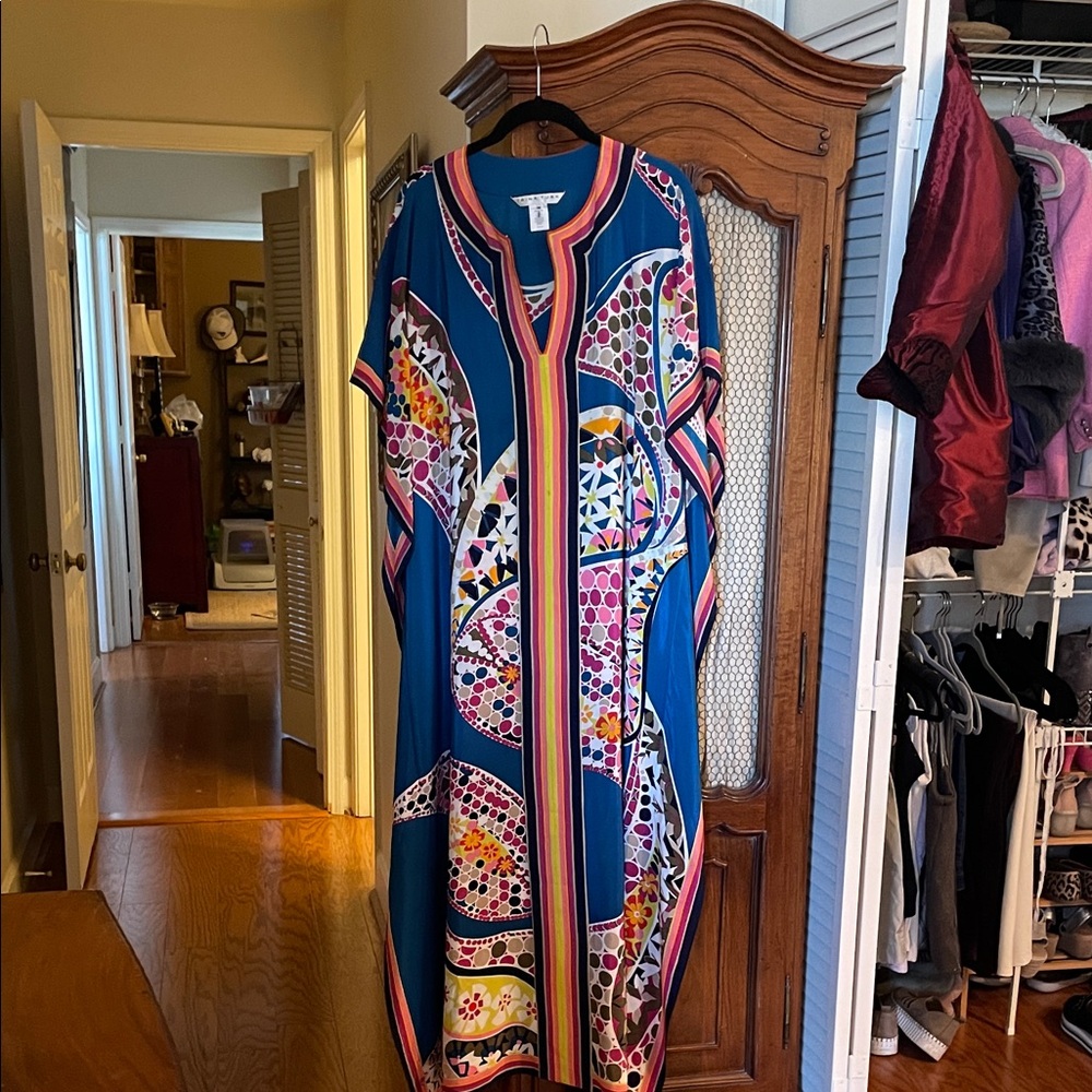 Trina Turk Vibrant Maxi Dress with Blue and Pink Accents